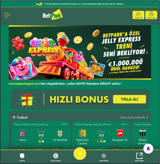 Betpark mobil ekranı giriş ekranı